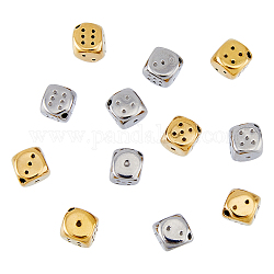 DICOSMETIC 12Pcs Dice Beads Cube Diagonal Holes Loose Beads Game-Themed Spacer Beads Gold Plated Lucky Number Beads Stainless Steel Square Beads for DIY Jewelry Making, Hole: 1.8-2mm