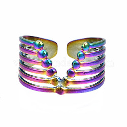 V-образные кольца на манжетах, полые широкие открытые кольца, кольца из нержавеющей стали цвета радуги 304 для женщин, размер США 9 (18.9 мм)