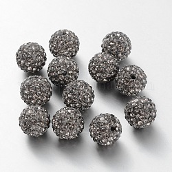 Pave bolas de discoteca, Abalorios de Diamante de imitación de arcilla polímero, Grado A, diamante negro, pp11 (1.7~1.8 mm), 8mm, agujero: 1 mm