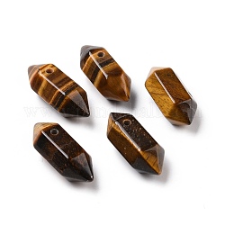 Natural Tiger Eye Double Terminal Pointed Pendants, Faceted Bullet Charm, 18.5~20x8~9x8~9mm, Hole: 1.5mm