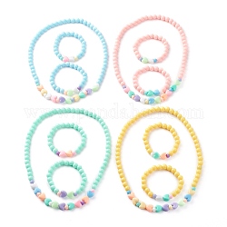 Stretch Kinder Perlenkette & Armband Schmucksets, mit runden & herzförmigen blickdichten Acrylperlen, Mischfarbe, 18.11 Zoll (46 cm), Innendurchmesser: 45 mm