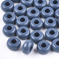 Perles européennes en acrylique opaque, Perles avec un grand trou   , rondelle, bleu acier, 13x7mm, Trou: 5mm, environ 700 pcs/500 g