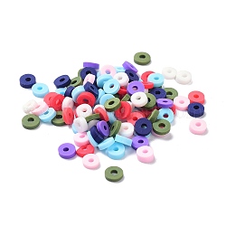 Manuell Polymer Ton Perlen, heishi Perlen, Flache Runde / Scheibe, Mischfarbe, 4x1~2 mm, Bohrung: 1.4 mm, ca. 4800 Stk. / 100 g