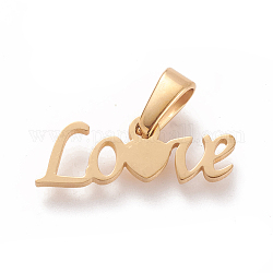 304 pendentifs en acier inoxydable pour la Saint Valentin, Pendentifs grand trou, mot d'amour, or, 6x18x1.5mm, Trou: 6x3mm
