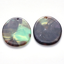 Cellulose Acetate(Resin) Pendants, Oval, Colorful, 29x25x2.5mm, Hole: 1.5mm