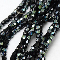 Electroplate Glass Beads Strands, Half Rainbow Plated, Faceted, Oval, Black, 3mm, Hole: 1mm, about 150pcs/strand, 13.8inch