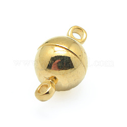 Cierres magnéticos de latón con bucles, redondo, dorado, 14x8mm, agujero: 1.5 mm
