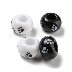 Perles acryliques imprimées, rondelle, noir et blanc, empreinte de patte, 13.5x8.5mm, Trou: 5.5~5.6mm