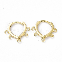 Brass Hoop Earring Findings, with Horizontal Loops, Teardrop, Cadmium Free & Lead Free, Real 24K Gold Plated, 15x16x1.5mm, Hole: 1.2mm, Pin: 0.9mm