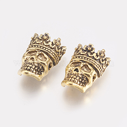 Perline in lega stile tibetano, teschio con corona, oro antico, 16x12x6mm, Foro: 2 mm