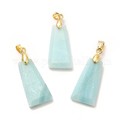 Natural Amazonite Pendants, Faceted Trapezoid Charms, with Rack Plating Golden Tone Brass Findings, Cadmium Free & Lead Free, 25~26x12.5~13x3.5~4mm, Hole: 5x4mm