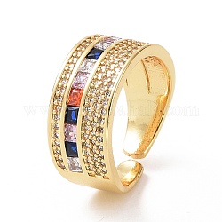 Цветной кубический цирконий прямоугольное открытое кольцо-манжета, украшения из латуни для женщин, реальный 18k позолоченный, внутренний диаметр: 17 мм