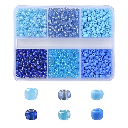 936 Stück 6-Stil-Glassamen-Rundperlen, undurchsichtige, transparente und silberfarbene Farben, kleine Bastelperlen für die Herstellung von DIY-Schmuck, Blau, 3~4x2~3 mm, Bohrung: 0.8~1 mm, über 156pcs / Stil