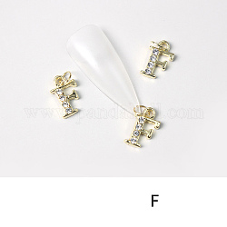 Alloy Rhinestone Cabochons, Nail Art Decoration Accessories, with Jump Ring, Letter, Golden, Letter.F, 11~14x5~12mm