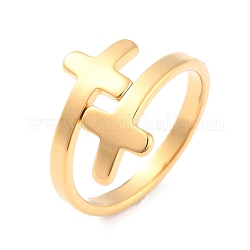 Placcatura ionica (ip) 304 bracciale a croce in acciaio inossidabile, anello spalancato per le donne, oro, misura degli stati uniti 7 (17.3mm)