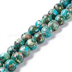 Brins de perles de jaspe impérial naturel et d'opale synthétique assemblés, teinte, ronde, bleu, 10mm, Trou: 1.2mm, Environ 40 pcs/chapelet, 15.94'' (40.5 cm)