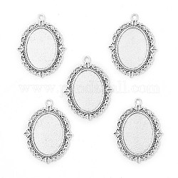 Tibetan Style Antique Silver Alloy Flat Oval Pendant Cabochon Settings, Cadmium Free & Lead Free, Tray: 25x18mm, 40x30x2mm, Hole: 2mm