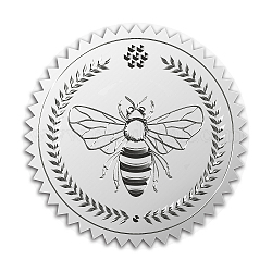 カスタムシルバーホイルエンボス画像ステッカー  賞状シール  メタリック製スタンプシールステッカー  ワードオナーロールの花  ミツバチの模様  5cm  4pcs /シート