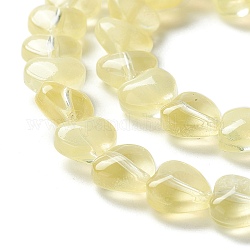 Perle di vetro trasparente filo, cuore, giallo champagne, 7.5~8.5x8~8.5x4~4.5mm, Foro: 1 mm, circa 44~45pcs/filo, 12.56~12.87 pollice (31.9~32.7 cm)