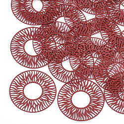 430 Edelstahl Filigrane Tischlerei Verbinder, gischt gemalt, Verzierungen aus geätztem Metall, Donut, rot, 30x0.3 mm