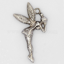 Zinc Alloy Fairy Sprite Charms, Halloween, Characters Pendants in Fairy Tales, Lead Free and Cadmium Free, Antique Silver, about 48mm long, 28mm wide, 3mm thick, hole: 3mm