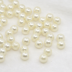 Perles rondes en plastique ABS imitation perle, la moitié foré, cornsilk, 8mm, Trou: 1mm