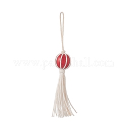 Décoration de pendentif de gland de perle de bois naturel, ornement suspendu de cordons de fil de coton, rouge, 128mm
