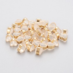 Tuercas de oreja de plástico ecológicas, pendiente trasero, con 304 fornituras de acero inoxidable, corazón, blanco, dorado, 5.5x6x5~5.5mm, agujero: 1.2~1.4 mm
