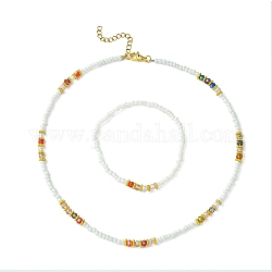 Collana con perline di semi di vetro e braccialetto elasticizzato, set di gioielli per le donne, colorato, 17-3/4 pollice (45 cm), 2-1/8 pollice (5.4 cm)