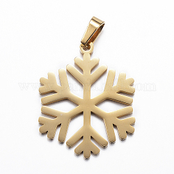 Placage ionique (ip) 304 pendentifs en acier inoxydable, Noël, flocon de neige, or, 33.5x27x1.5mm, Trou: 3x5mm