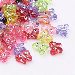 Transparent Acrylic Beads, Metal Enlaced,  Butterfly, Mixed Color, about 9mm long, 11mm wide, 4mm thick, hole:1.5mm, 2200pcs/500g