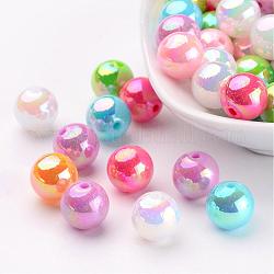 Perle acriliche poli stirene ecologiche, ab colore placcato, tondo, colore misto, 10mm, Foro: 2 mm, circa 980pcs/500g