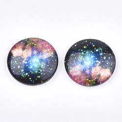 Sternenhimmel Muster gedruckt Glascabochons, halbrund / Dome, Farbig, 25x6~6.5 mm