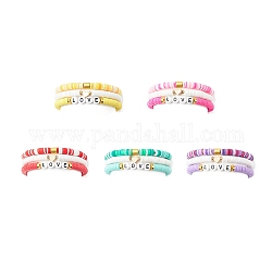 15pcs 5 style argile polymère heishi surfeur bracelets extensibles ensemble, mots acryliques amour et coeur en laiton bracelets preppy pour femmes, couleur mixte, diamètre intérieur: 2-1/8 pouce (5.5 cm), 1pc / style