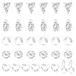 CHGCRAFT 50Pcs 5 Styles 304 Stainless Steel Flat Pendants Round Disc Charms Hearts Triangle Textured Pendants with Loops for Earring Necklace Jewelry Making, Platinum 22mm to 30mm