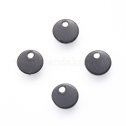 304 charms di tag in bianco in acciaio inossidabile, rotondo e piatto, elettroforesi nera, 4x0.4mm, Foro: 0.8 mm