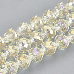 Chapelets de perles en verre électroplaqué, facette, cœur, jaune clair, 9x10mm, Trou: 1.5mm, Environ 60 pcs/chapelet, 22 pouce