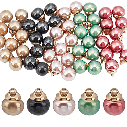 Gorgecraft 50 pz 5 colori abs plastica imitazione perla bottoni da cucire, con accessroi in lega zinco, 1-foro, tondo, colore misto, 12x10mm, Foro: 1.5 mm, 10 pz / colore