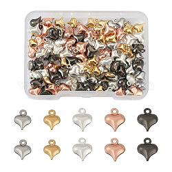 Beadthoven 100pcs colgantes de acero inoxidable de 5 colores, corazón, color mezclado, 8.5~10x6~8x3~3.5mm, agujero: 1~1.2 mm, 20 piezas / color