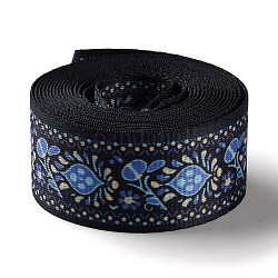 Stickerei-Polyesterbänder im ethnischen Stil, Jacquardband, Blumenmuster, königsblau, 1-1/2 Zoll (37.5 mm)