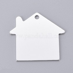 Colgantes de aluminio para mascotas, estampar etiqueta en blanco, casa, plata, 35x38x1mm, agujero: 3 mm