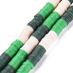 Fixed 3 Color Handmade Polymer Clay Bead Strands, Heishi Beads, Disc/Flat Round, White & Dark Green & Lime Green, 6x0.3~1.5mm, Hole: 1.6~1.8mm, about 265~354pcs/strand, 12.76 inch~15.67 inch(32.4cm~39.8cm)