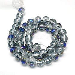 Electroplate Glass Beads Strands, Half Rainbow Plated, Round, DeepSky Blue, 6mm, Hole: 1mm, about 56pcs/strand, 12.6inch
