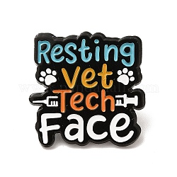 Word Resting Vet Tech Face Enamel Pin, Electrophoresis Black Alloy Animal Protect Brooch for Clothes Backpack, Yellow, 30x29.5x1.5mm