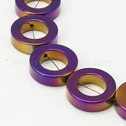 Немагнитные синтетический гематит бисер пряди, пончик, с фиолетовым покрытием, 14x4 мм, отверстие : 1 мм, около 29 шт / нитка, 16 дюйм