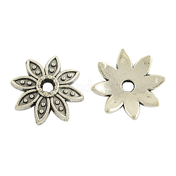8 -petal tibetischen Stil Legierung Blume Perlenkappen, cadmiumfrei und bleifrei, Antik Silber Farbe, 14x3.5 mm, Bohrung: 2 mm