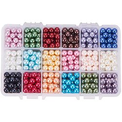 Perle tonde di perle di vetro tinte ecologiche, colore misto, 8mm, Foro: 0.7~1.1 mm, su 30~35pcs / colore, circa 540~630 pc / scatola
