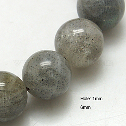 Chapelets de perles en labradorite naturelle , ronde, 6mm, Trou: 1mm