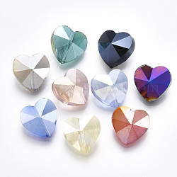 Гальванические стеклянные бусины, с покрытием AB цвета, граненые, сердце, разноцветные, 14x14x8 мм, отверстие : 1.2 мм