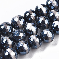Tibetischen Stil dzi Perlen, natürliche Achat Perlen Stränge, gefärbt und erhitzt, perlig, Runde, facettiert, Preußischblau, 10 mm, Bohrung: 1 mm, ca. 37~38 Stk. / Strang, 14.57 Zoll (37 cm)